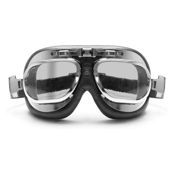 Cafe-Racer-Bertoni-Motorcycle-Goggles-black-frame-smoked-lens-front-view