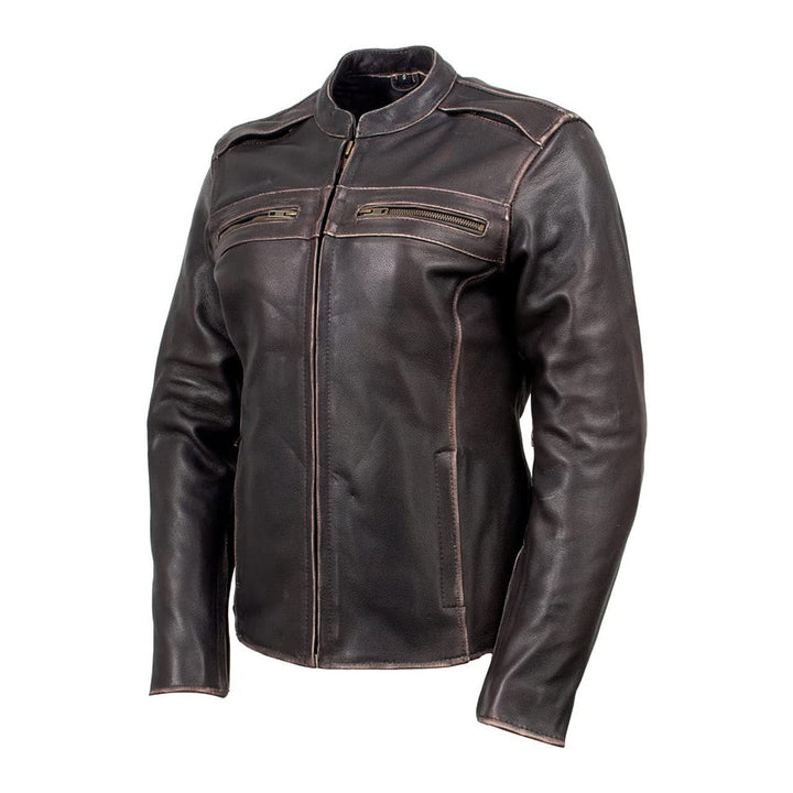 XS2002 Womens Brown Leather armored Motorcycle Jacket