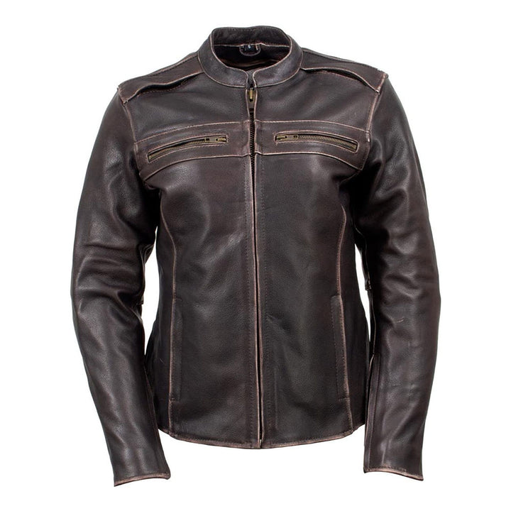 XS2002 Womens Brown Leather armored Motorcycle Jacket