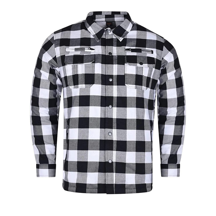 Biker Retro -  Armored black and white Checkered Motorcycle Flannel Jacket