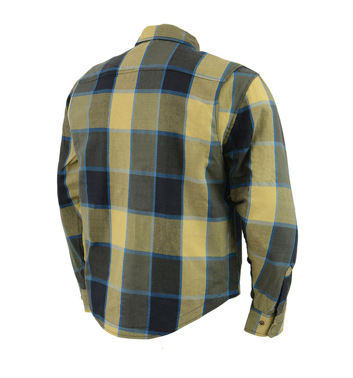 MPM1639  Plaid Flannel motorcycle armor shirt | CE Approved Armor 