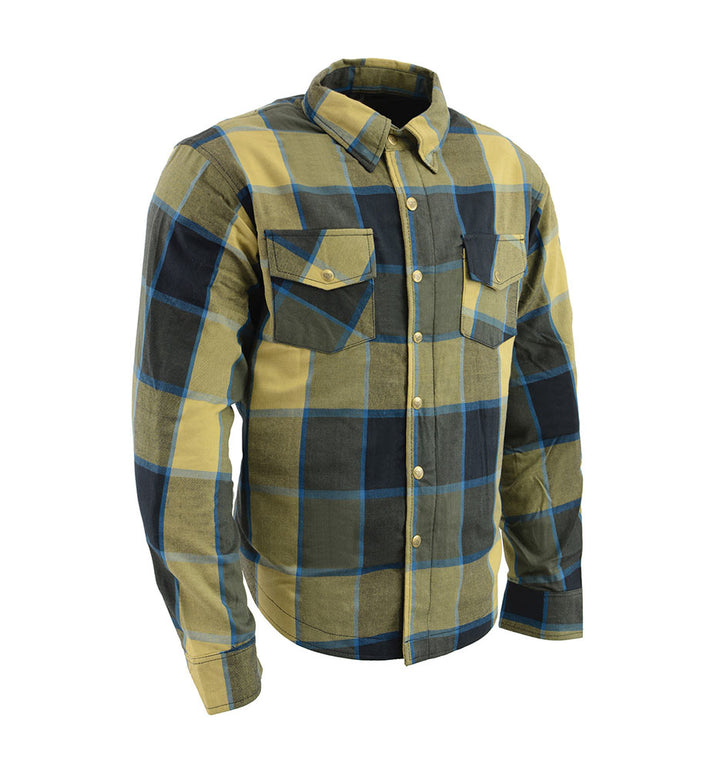 MPM1639  Plaid Flannel motorcycle armor shirt | CE Approved Armor 