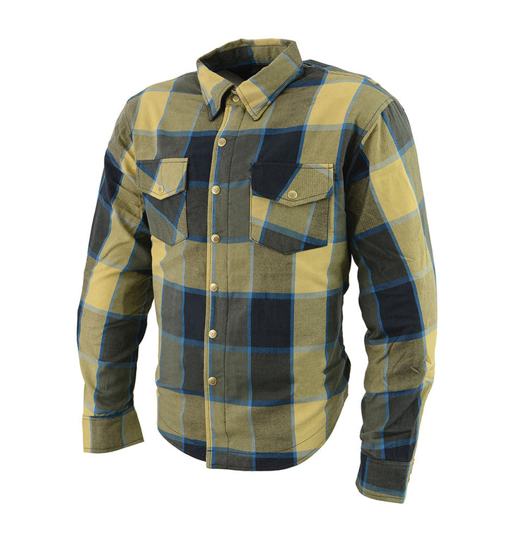 MPM1639  Plaid Flannel motorcycle armor shirt | CE Approved Armor 