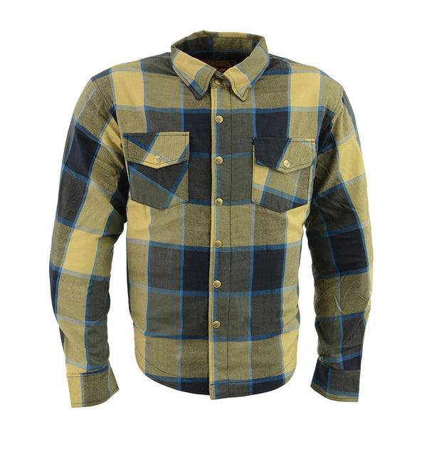 MPM1639  Plaid Flannel motorcycle armor shirt | CE Approved Armor 