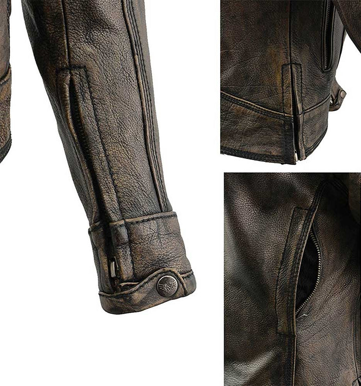 1960's Cafe Racer Jacket - Womens Distressed Leather Motorcycle Jacket - details