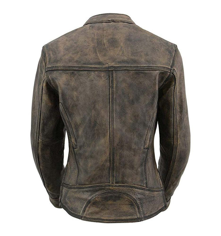 1960's Cafe Racer Jacket - Womens Distressed Leather Motorcycle Jacket back view