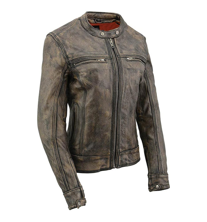 1960's Cafe Racer Jacket - Womens Brown Distressed Leather Motorcycle Jacket