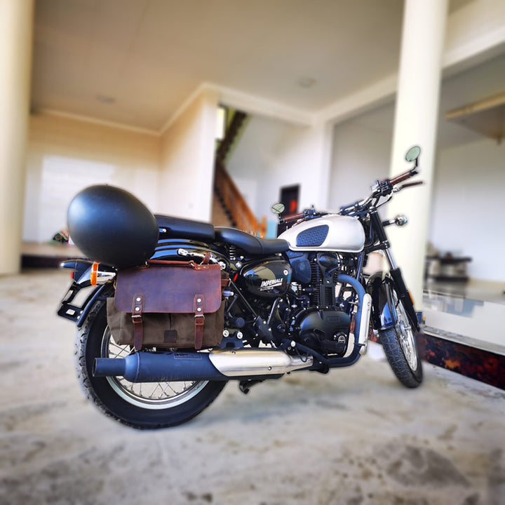 CafeCargo Motorcycle Saddlebags on a classic motorcycle