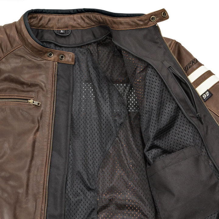 Classic 92' Leather Motorcycle Jacket brown inner liner