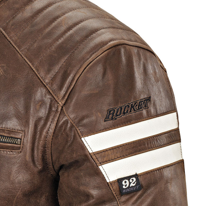 Classic 92' Leather Motorcycle Jacket brown with rocket logo